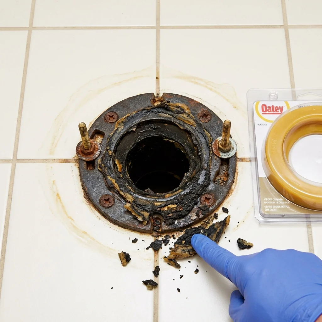 Failed wax ring showing water seepage at the base of a toilet in a Placerville, CA home