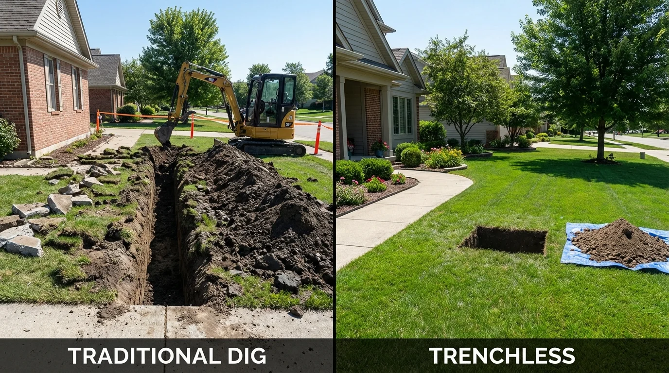 Trenchless sewer repair with minimal yard damage versus traditional excavation in Placerville, CA